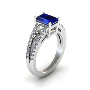 Split Shoulder Radiant Blue Sapphire Ring