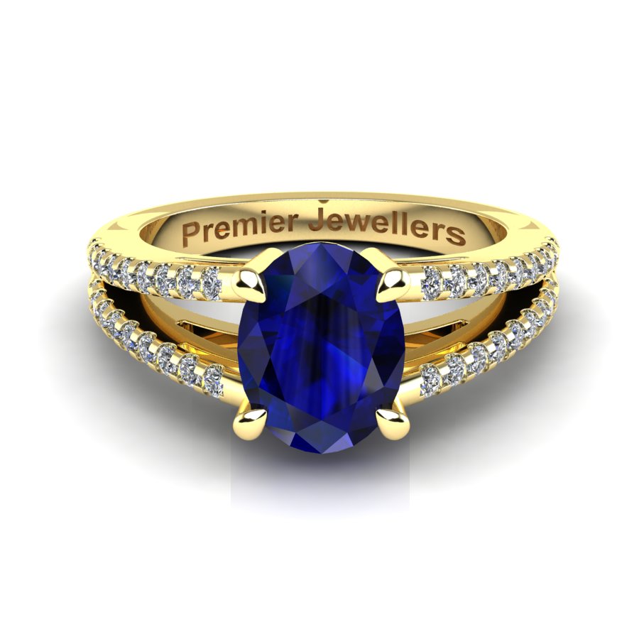 Split Shoulder Oval Blue Sapphire Ring - Image 6